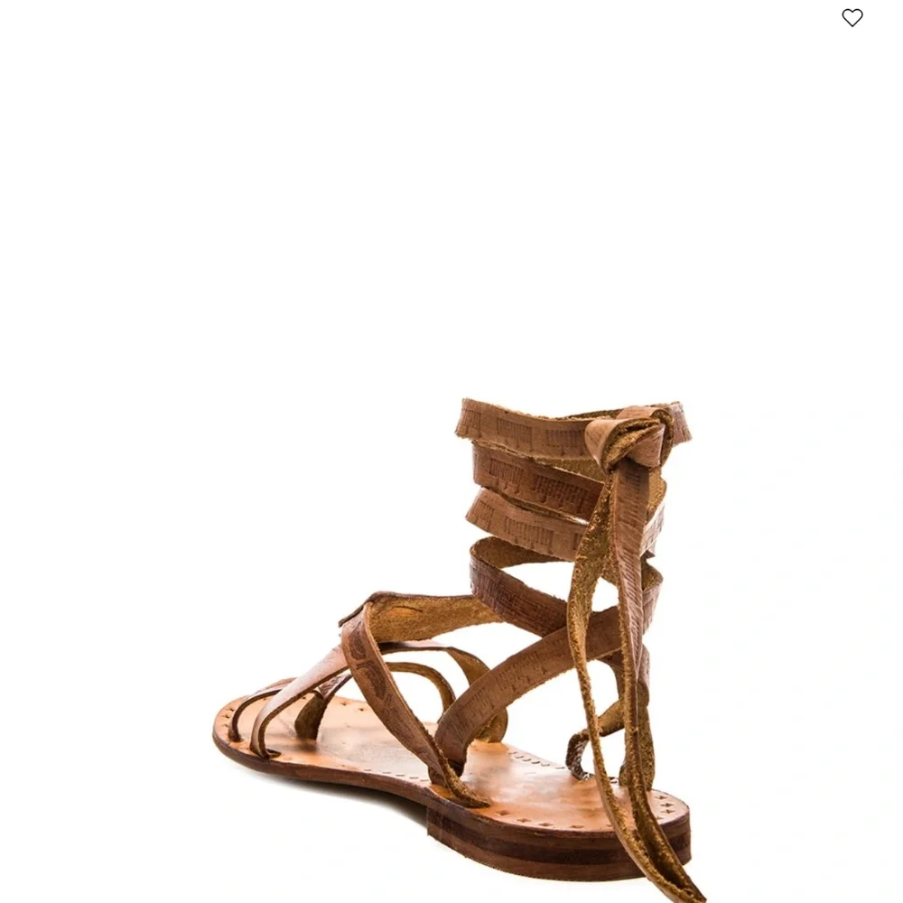 Free People Oliviera Tan Sandals Gladiator Flat Tooled LaceUp Ankle NEW 37 - 7 - Picture 9 of 14